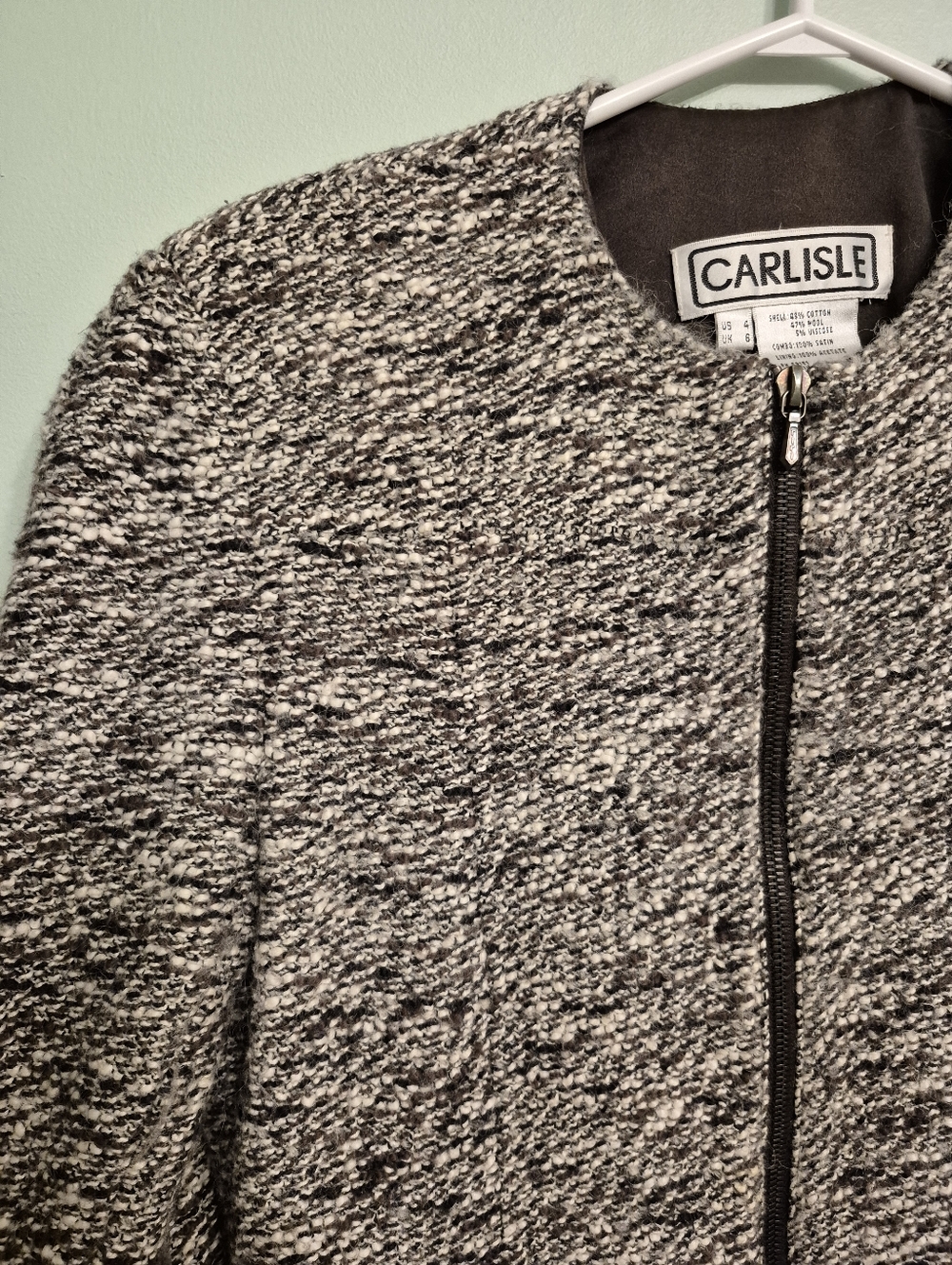 Carlisle Women's Vintage Long Line Salt & Pepper Textured Weave Jacket Size 4/S - Picture 3 of 6